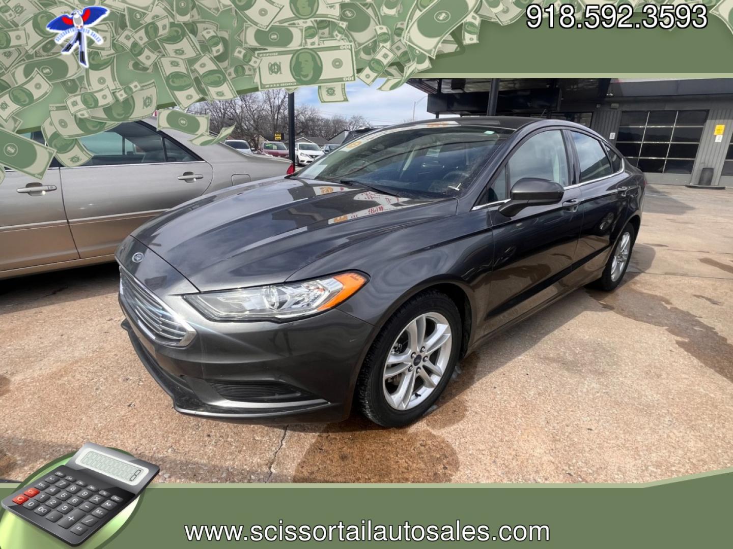 2018 GRAY FORD FUSION SE SE (3FA6P0H73JR) with an 2.5L L4 DOHC 16V engine, 6A transmission, located at 8101 E. Skelly Dr., Tulsa, OK, 74129, (918) 592-3593, 36.121891, -95.888802 - Photo#0